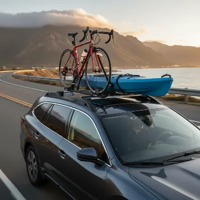 Yakima CoreBar Aerodynamic Roof Rack on a car, showcasing its sleek design and utility