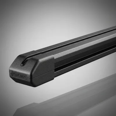 Close-up of Yakima CoreBar aerodynamic profile, showing its JetFlow design and steel construction